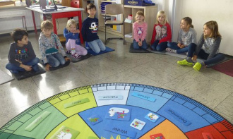 Die Klasse 1/2a der Grundschule lädt die Klasse 1/1A des Förderzentrums ein